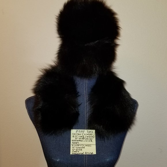 ✅#500 NWOT Black Genuine Fox Fur 1 Collar & 2 Cuffs - Picture 1 of 12